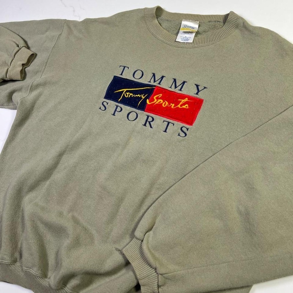 90s Tommy Sports Sweatshirt Mens XL Olive Green Vintage 90s Embroidered